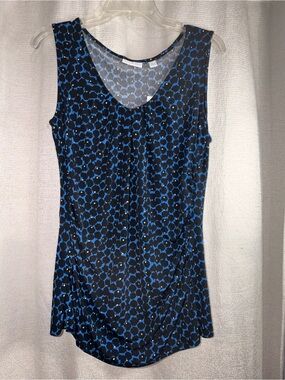 Sleeveless Blue & Black Printed Tank Top